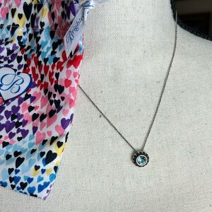 Brighton Blue Crystal Sunburst Necklace Silver Plated 18" Chain & Cloth Bag